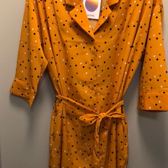 NWT💛Polka Dot Mini Shirt Dress In Yellow - Picture 6 of 6